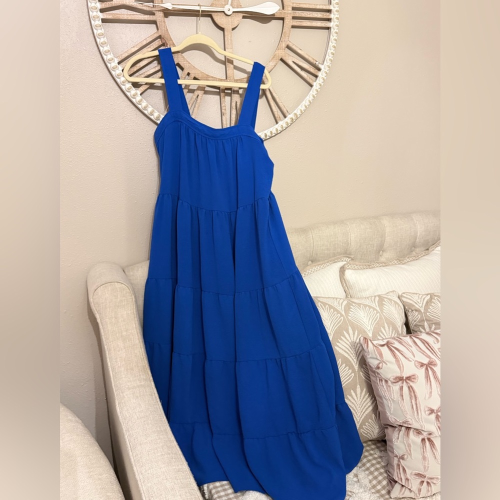 Blue Sleeveless Tiered Dress